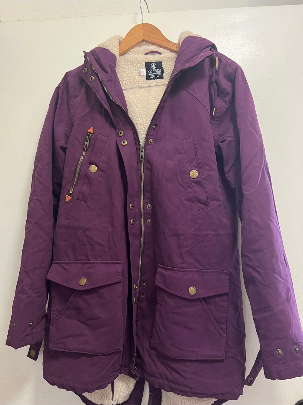 Volcom Purple Sherpa-Lined Utility Jacket with Hood